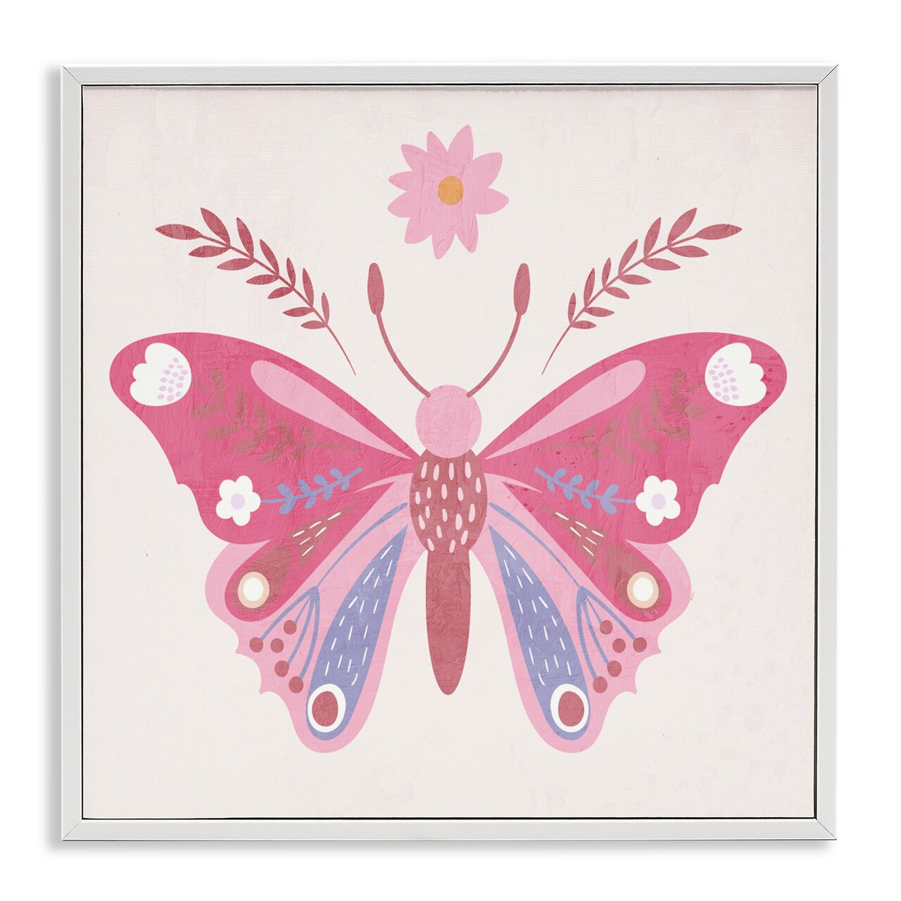 Stupell Industries Folk Butterfly in Pink Framed Giclee, design by Kim Allen